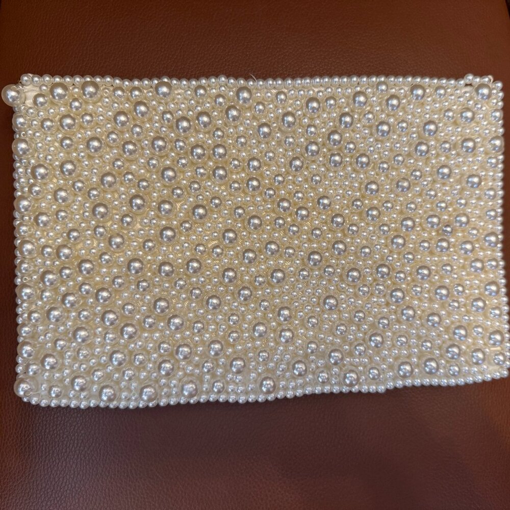 Pearl satin clutch with chain strap NWOT